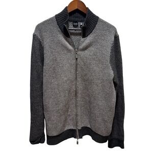 BLACK Saks Fifth Avenue Mens Full Zip Knit Sweater XL Cashmere Grey Pattern
